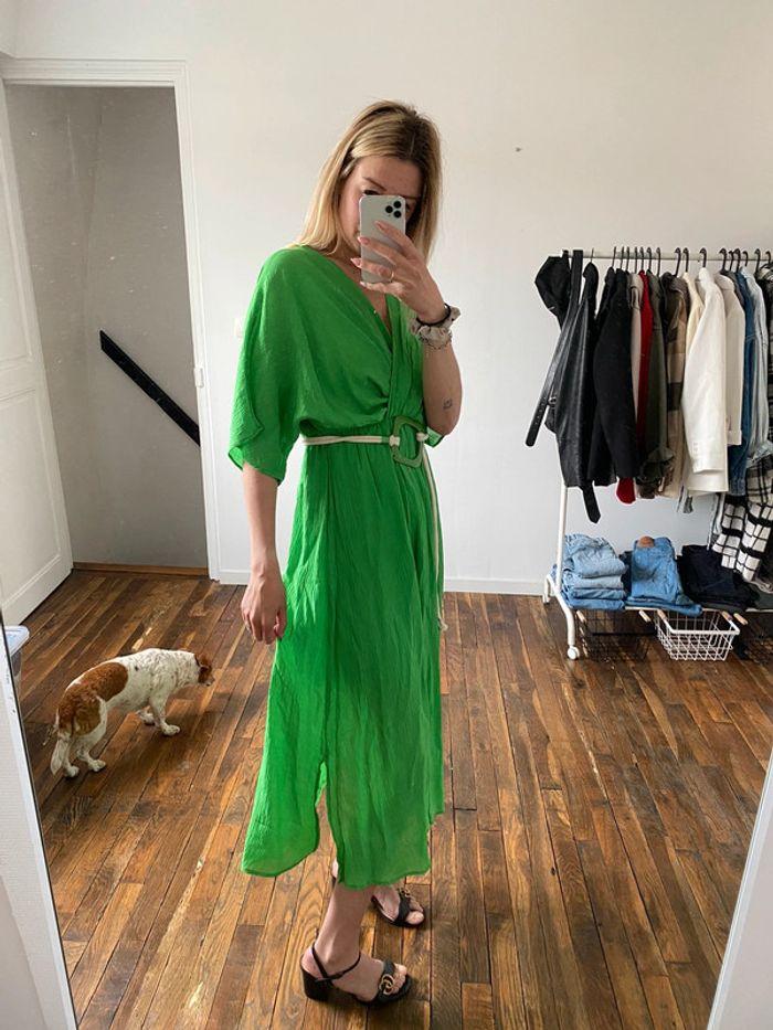 Robe longue verte avec ceinture - photo numéro 2