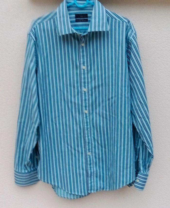 Chemise manches longues Zara Man bleue turquoise taille XL - photo numéro 7