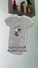 3 mois lot 2 bodys bodies manches courtes bébé fille gris Minnie Disney Disneyland neuf étiquette