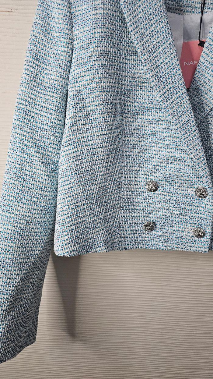 Veste tailleur blazer tweed bleu Naf Naf - photo numéro 3