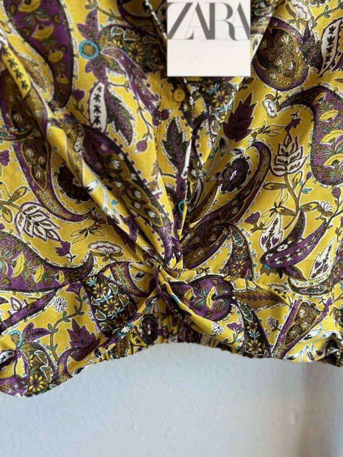 Chemise Zara neuve imprimée cachemire paisley jaune et violet, taille XS - photo numéro 6