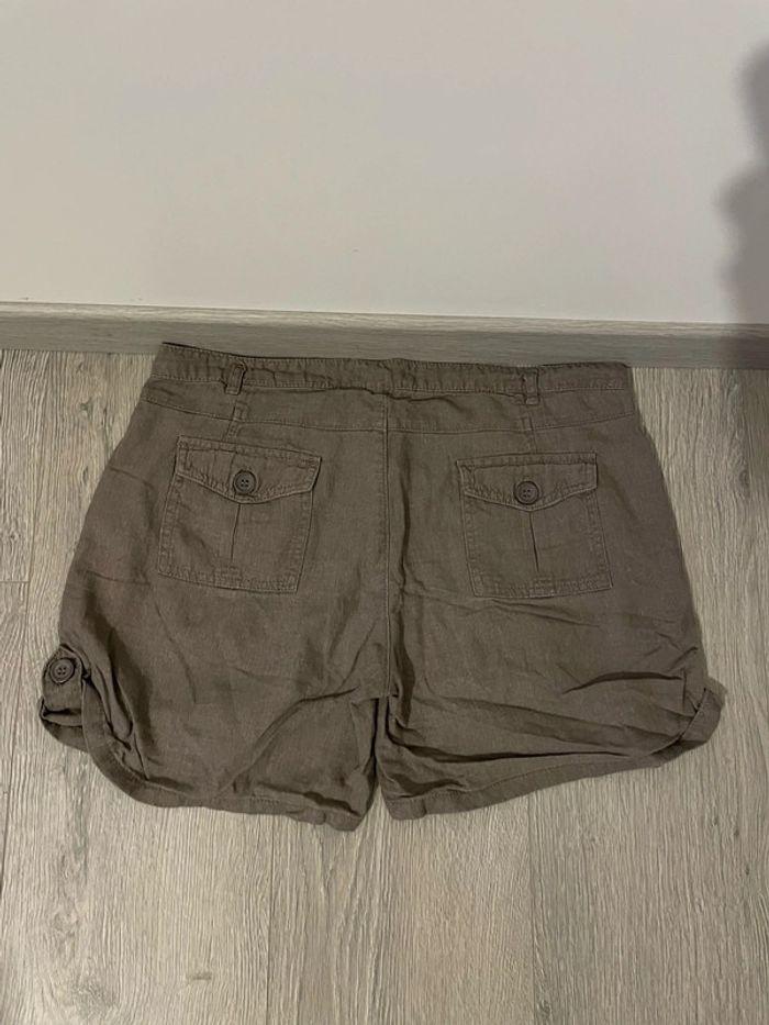 Short cargo marron taupe taille haute en lin mim taille 38 - photo numéro 5