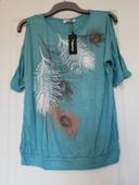 Tee-shirt manches ouvertes bleu M