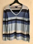 Pull pour femme Tommy Hilfiger bleu tricolore col en V taille L 055