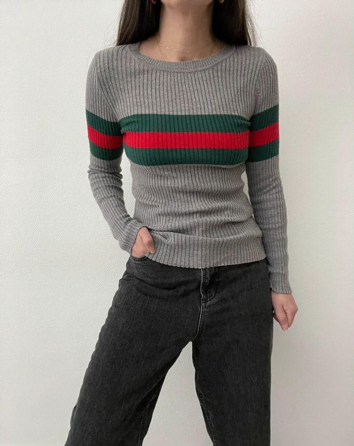 Pull chaussette gris à rayures - photo numéro 10