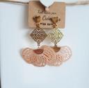 Boucles d'oreilles dorées et feuilles acrylique beige/rosé LC301