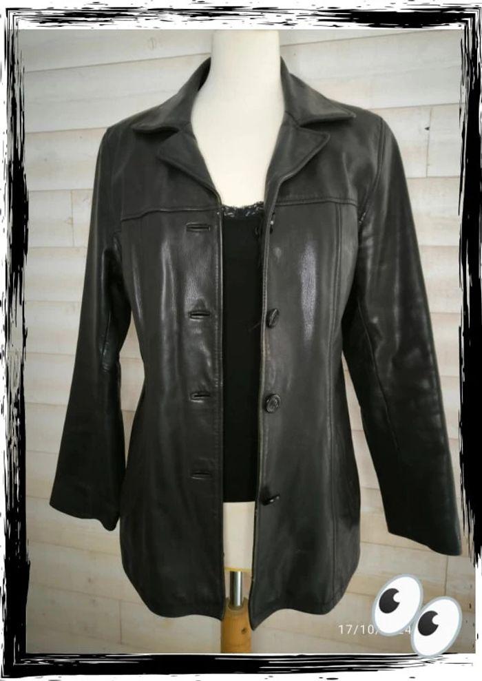 Veste   vintage femme noire en cuir d'agneau taille 40 (l) - photo numéro 1