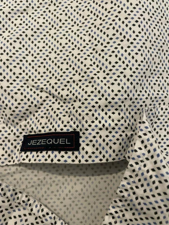 Chemise à manches courtes blanc motifs losange bleu et noir coupe slim fit Jezequel taille L - photo numéro 5