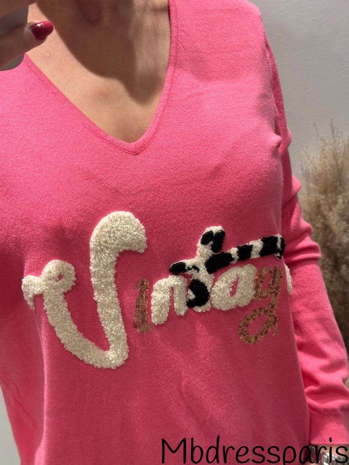 💐 Pull rose col V TU 36/40 - photo numéro 2