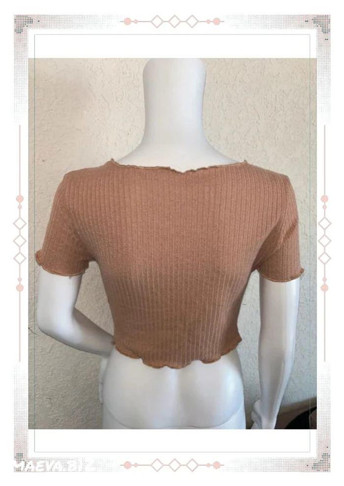 Crop top côtelé maille tee shirt boutonné manches courtes beige camel Shein taille S/36 - photo numéro 2