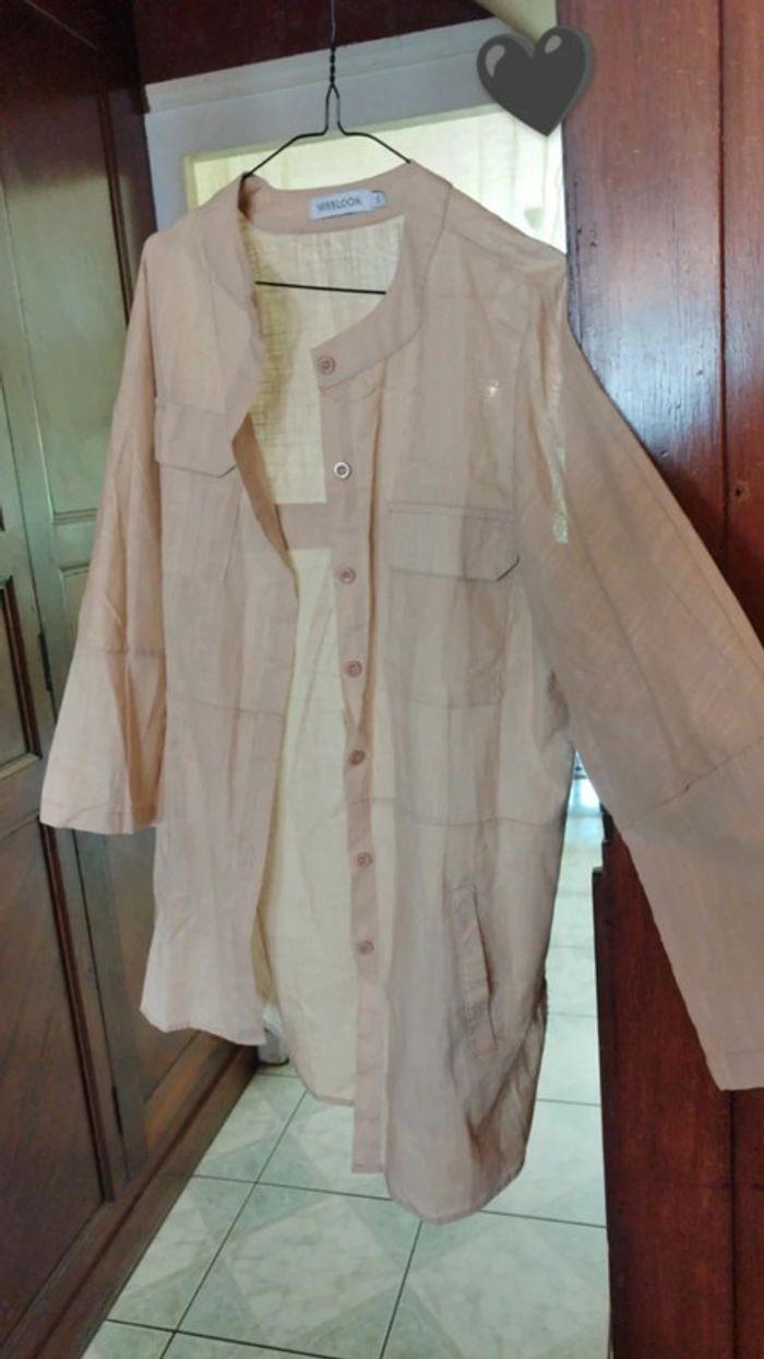 Veste chemise longue beige taille S/36 vintage - photo numéro 4