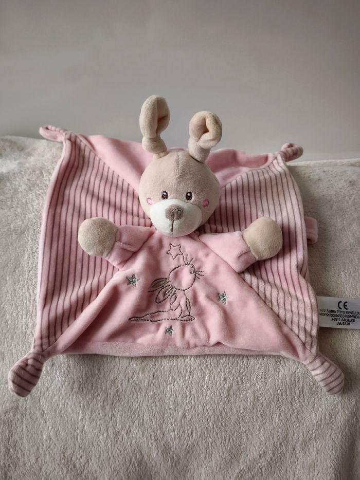 Lot doudous Lapins gris et rose Nicotoy. Doudous pour bébés jumeaux - photo numéro 5