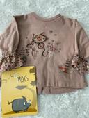 Pull Shirt manches longues rose Kiabi 9 mois manches amples fleurs tbe