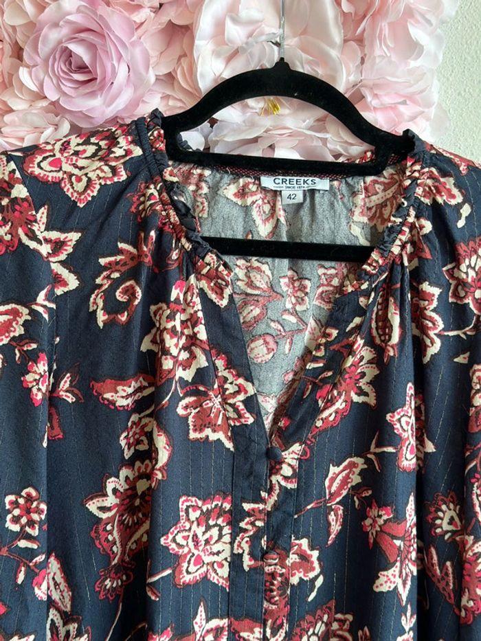 Blouse bohème Creeks marine avec imprimé floral rose et crème t.42 - photo numéro 2