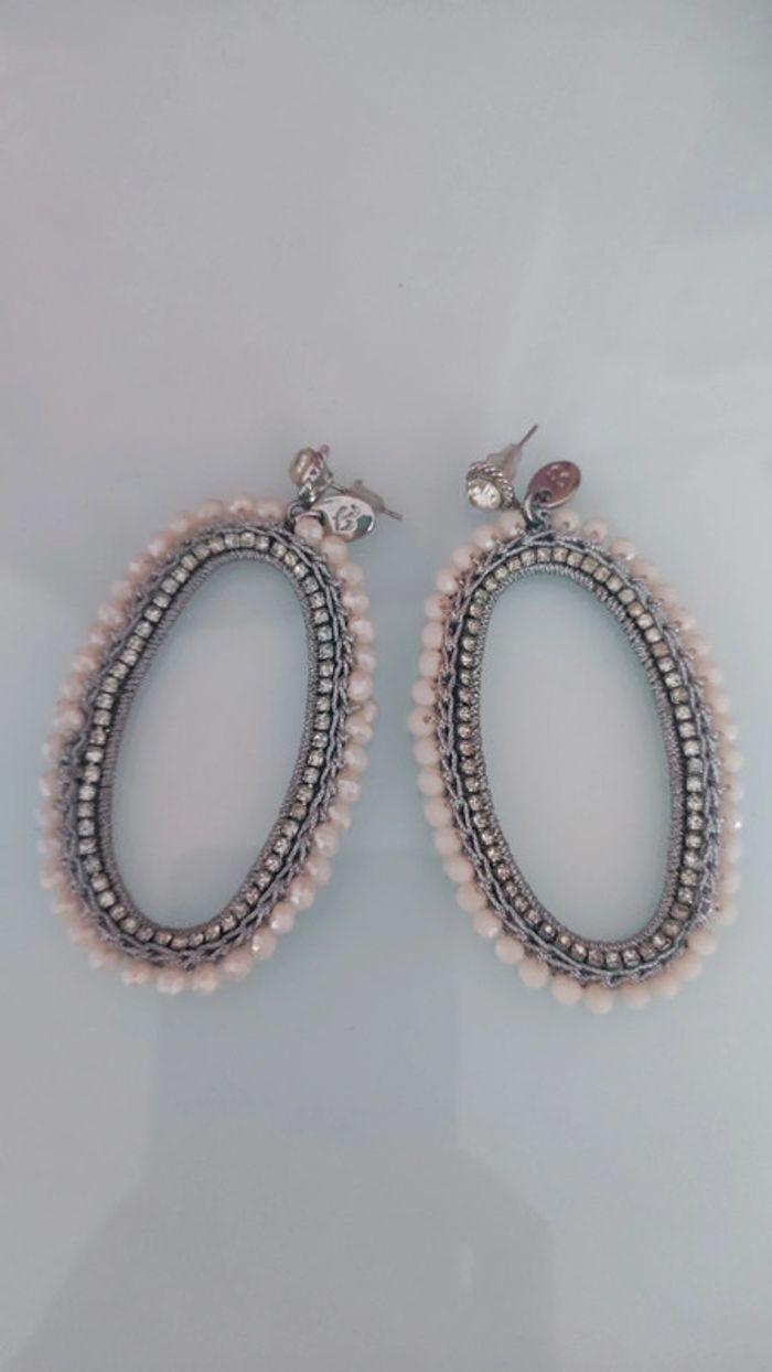 Boucles d'oreilles perles et strass ovales - photo numéro 1