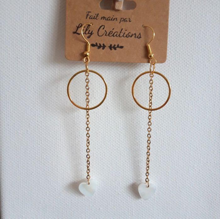 Boucles d'oreilles dorées et coeur blanc nacré LC162 - photo numéro 1