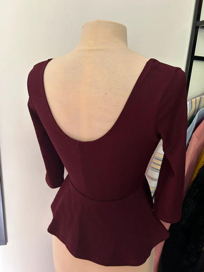 Top peplum bordeaux manches 3/4 - photo numéro 3