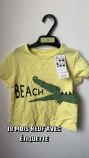 18 mois T-shirt manches courtes bébé garçon  jaune crocodile tex neuf étiquette