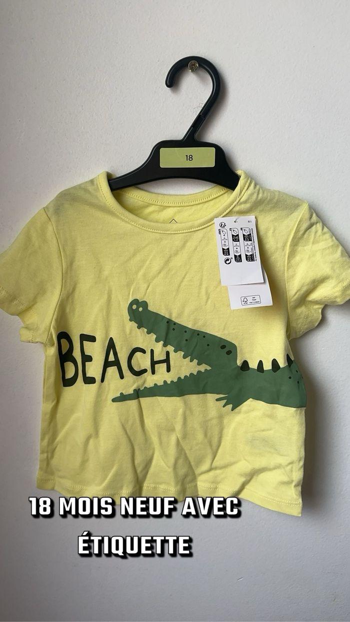 18 mois T-shirt manches courtes bébé garçon  jaune crocodile tex neuf étiquette