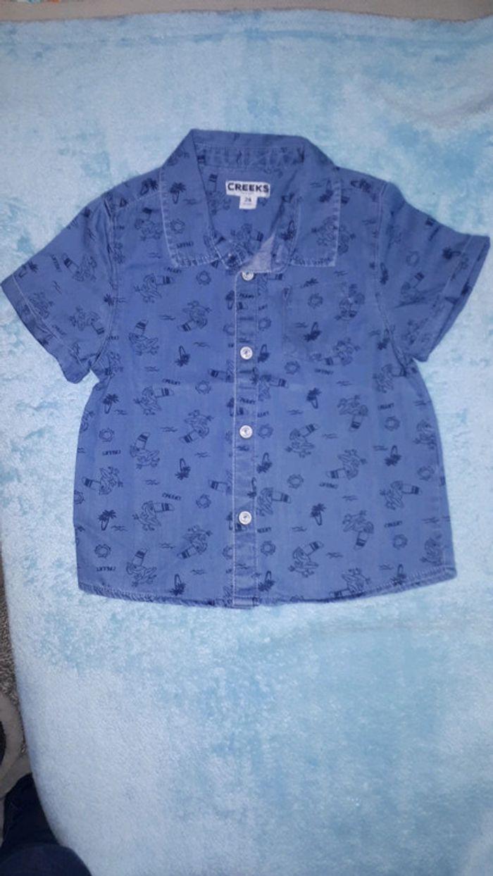 Chemise manches courtes garçon bleu jean toucan Creeks 2 ans - photo numéro 1