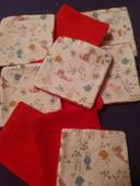 Lot de 10 lingettes bambou rouge tissu motif petits animaux de la forêt