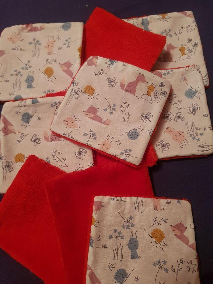 Lot de 10 lingettes bambou rouge tissu motif petits animaux de la forêt