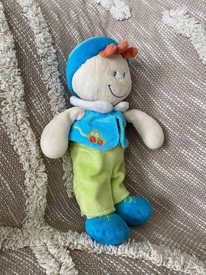 Peluche doudou 26cm baby Luna poupée garçon vert et bleu très bon état - photo numéro 2