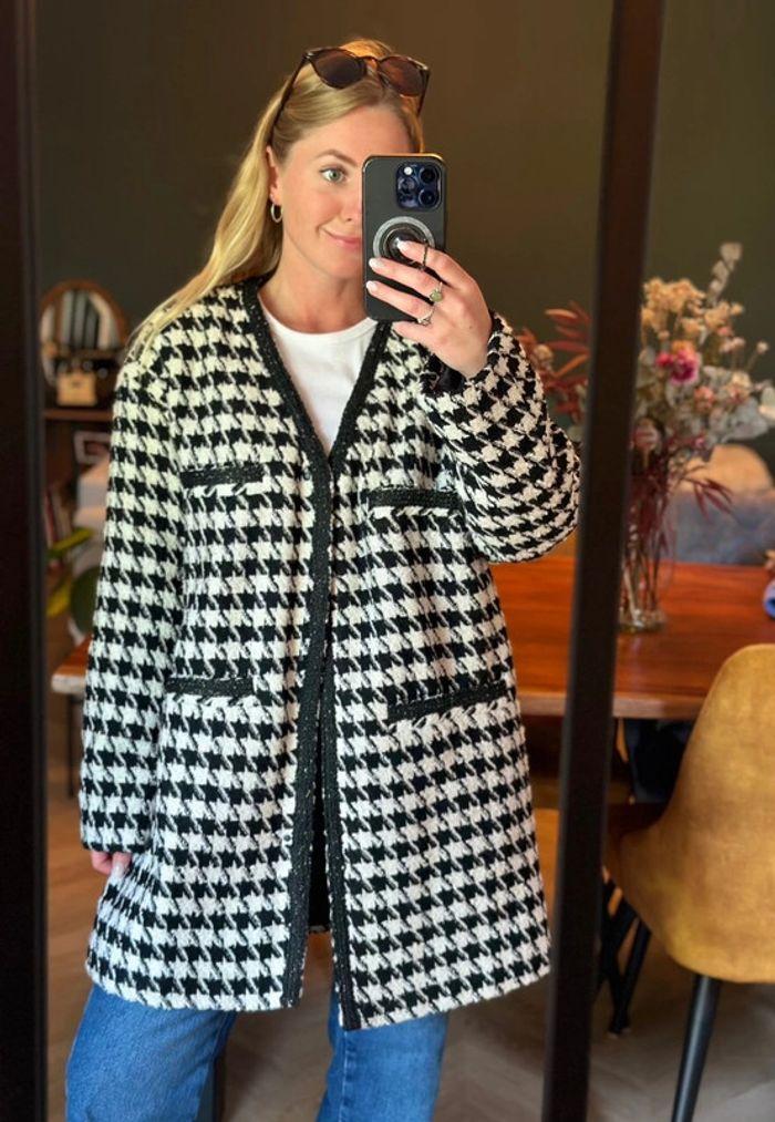 Veste pied-de-poule en laine neuve, taille XL - Mango - photo numéro 1