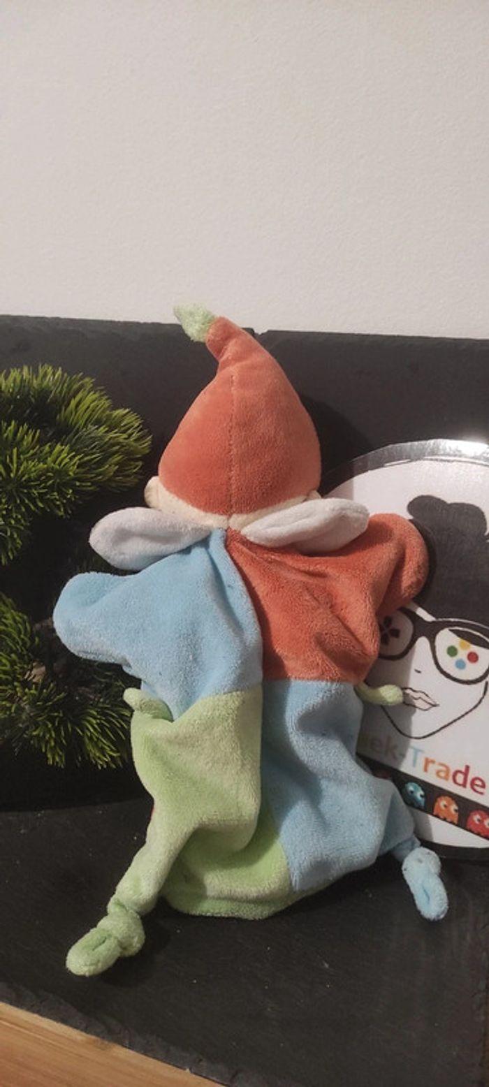 doudou marionnette lutin garçon vert bleu orange feuille baby luna cercle bonnet perle - photo numéro 2