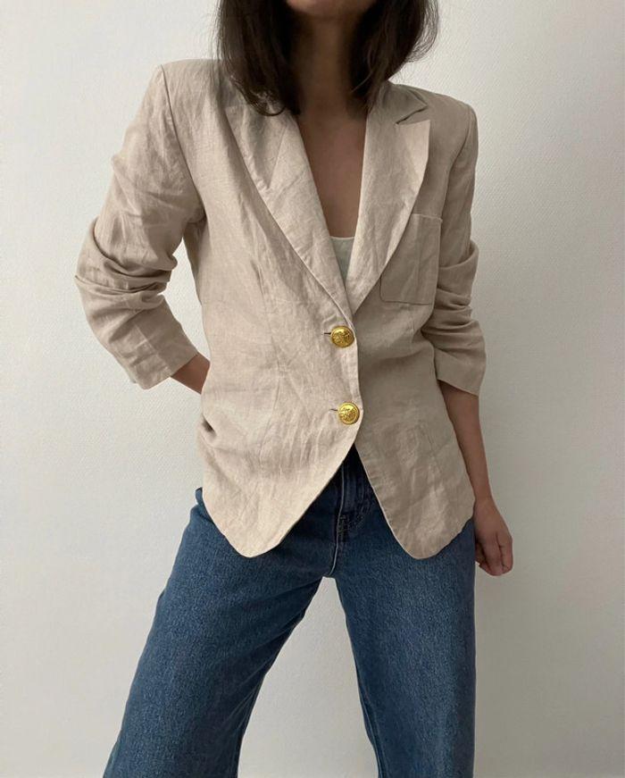 Blazer rétro beige 100% lin - photo numéro 11