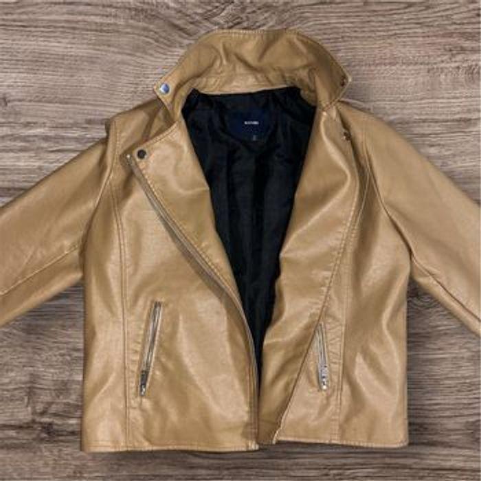 Veste en cuir marron crème avec fermeture éclair T44 - photo numéro 3