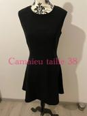 Robe patineuse bas évasé habillé chic noir sans manche col rond camaïeu taille 38