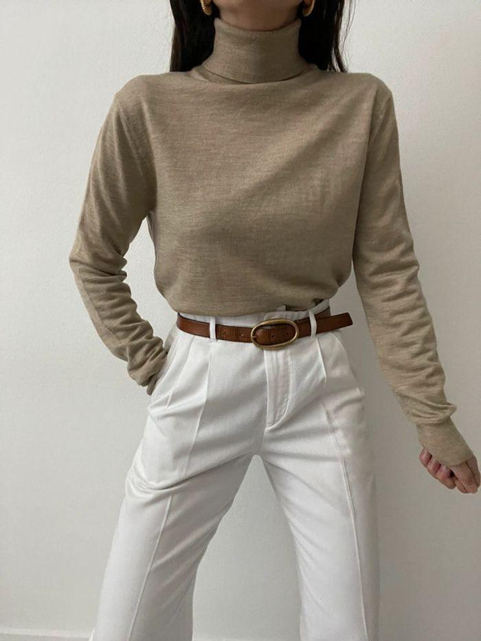 Pull col roulé ajusté beige - photo numéro 4