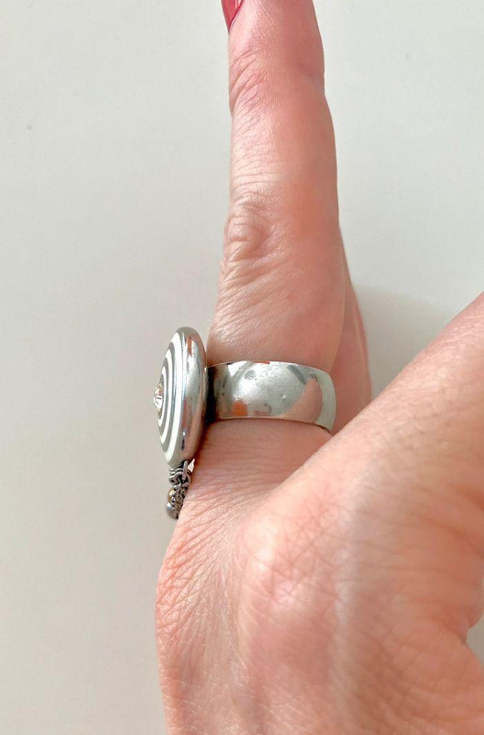 Bague Swatch en acier inoxydable ronde argentée avec 1 strass et pampilles, taille 54 - photo numéro 7