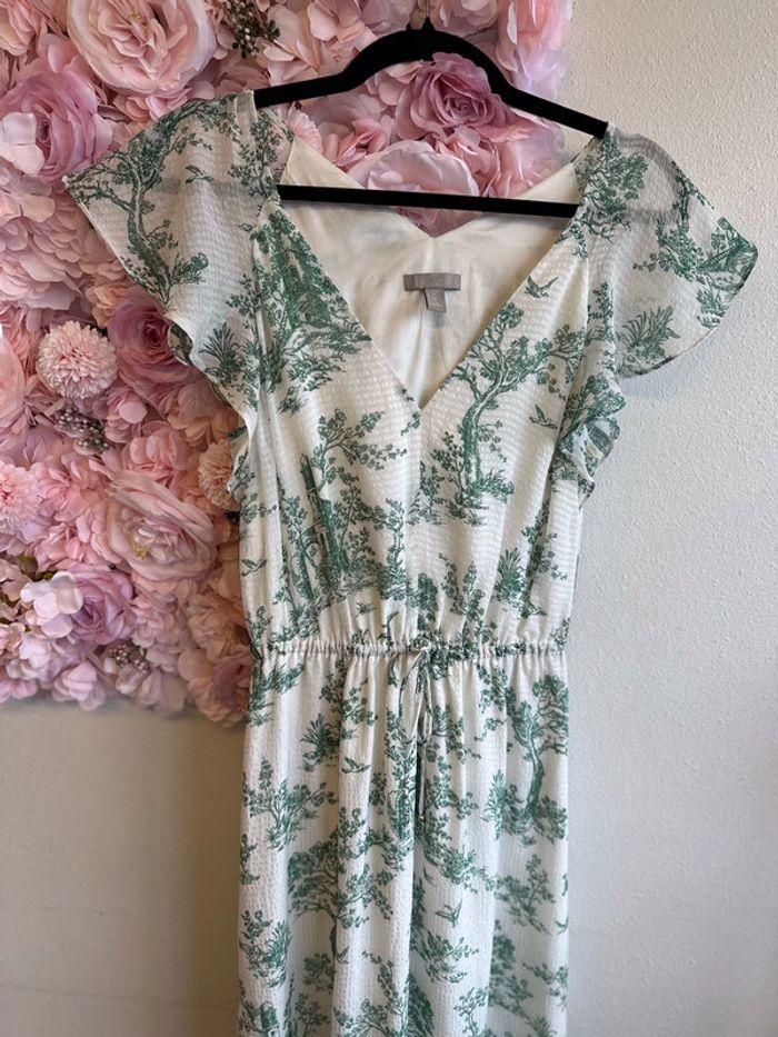 Robe longue H&M à motifs verts fleuris oiseaux, taille 36 - photo numéro 5