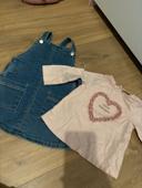 Salopette robe en jean + tee shirt manche longue