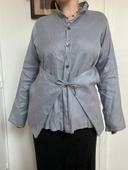 Chemise asymétrique de designer Sarah Pacini taille L en 100%lin bleu gris