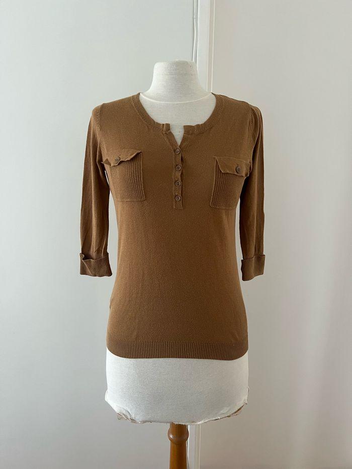 Haut manches longues camel à poches mango basic / Camel long sleeve top with pockets - photo numéro 5