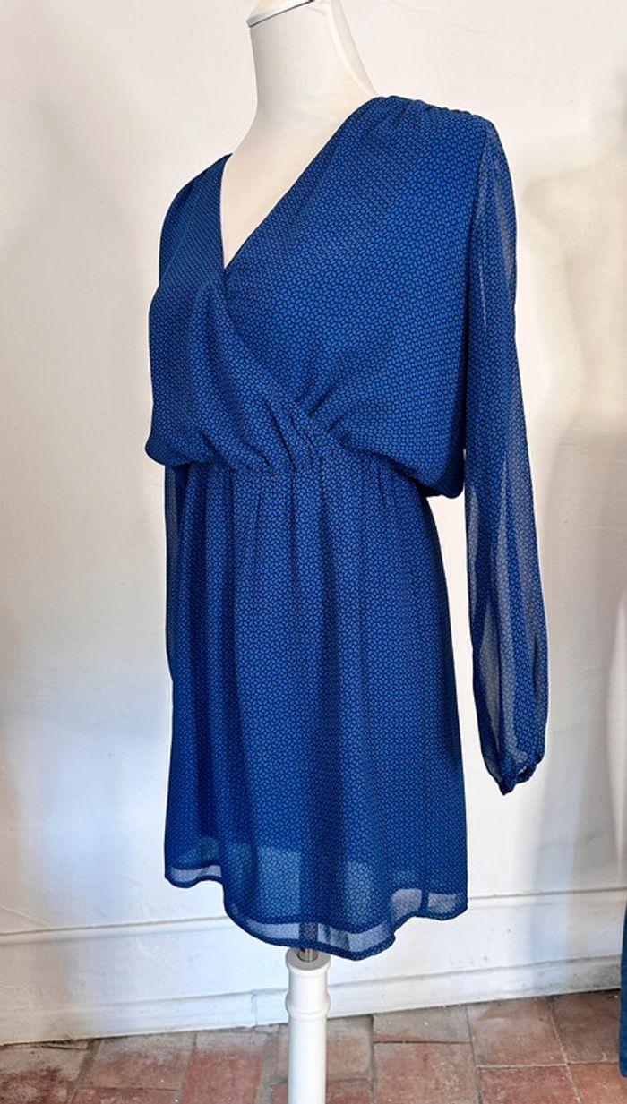 Robe voile bleu imprimé noir Etam taille 38 - photo numéro 2