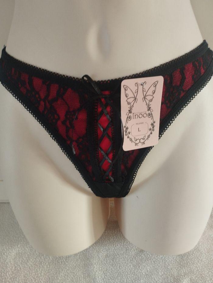 Ensemble lingerie femme neuf rouge et noir. 95B et L pour le string - photo numéro 3