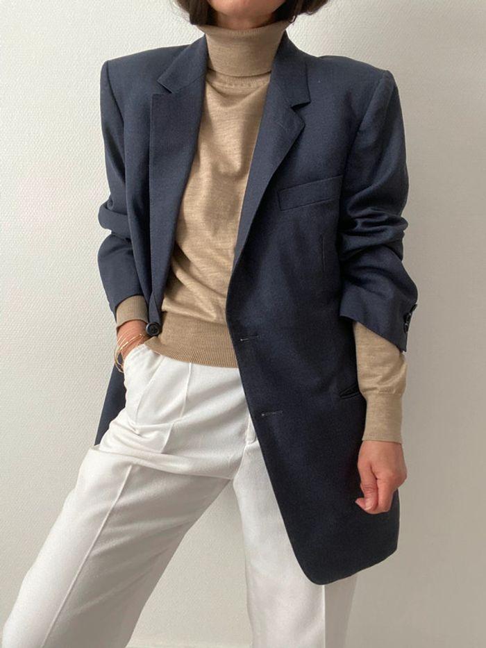 Oversized blazer bleu  100% laine - photo numéro 6