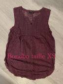 Débardeur blouse sans manche à dentelle bordeaux bonobo taille XS