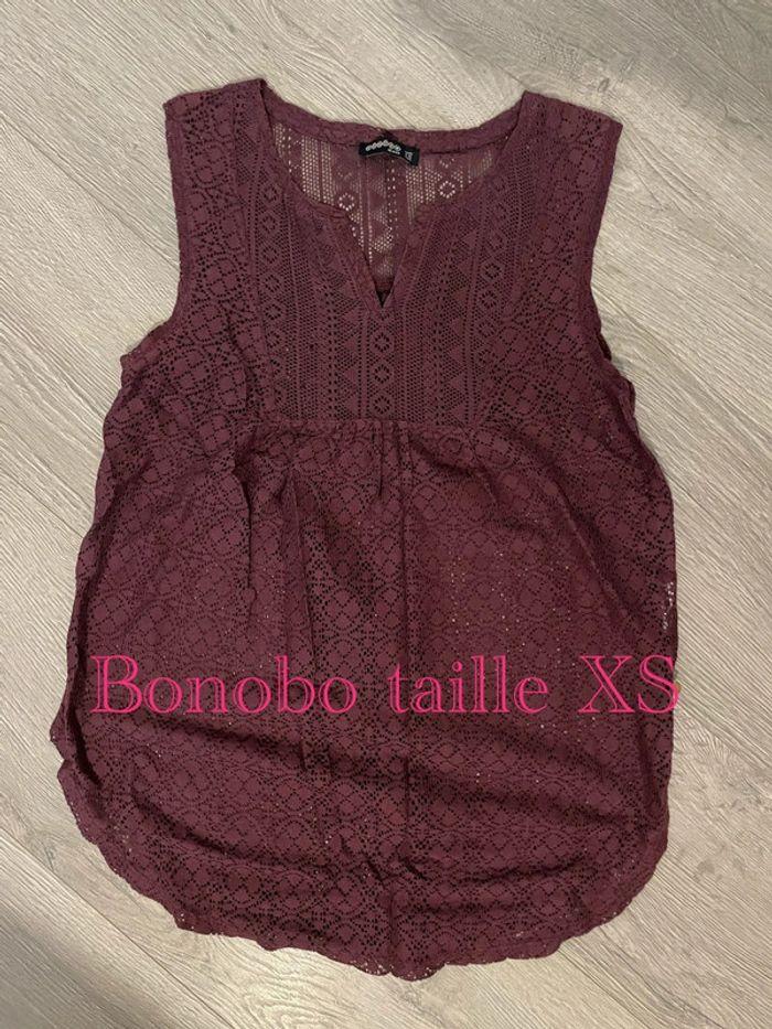 Débardeur blouse sans manche à dentelle bordeaux bonobo taille XS - photo numéro 1