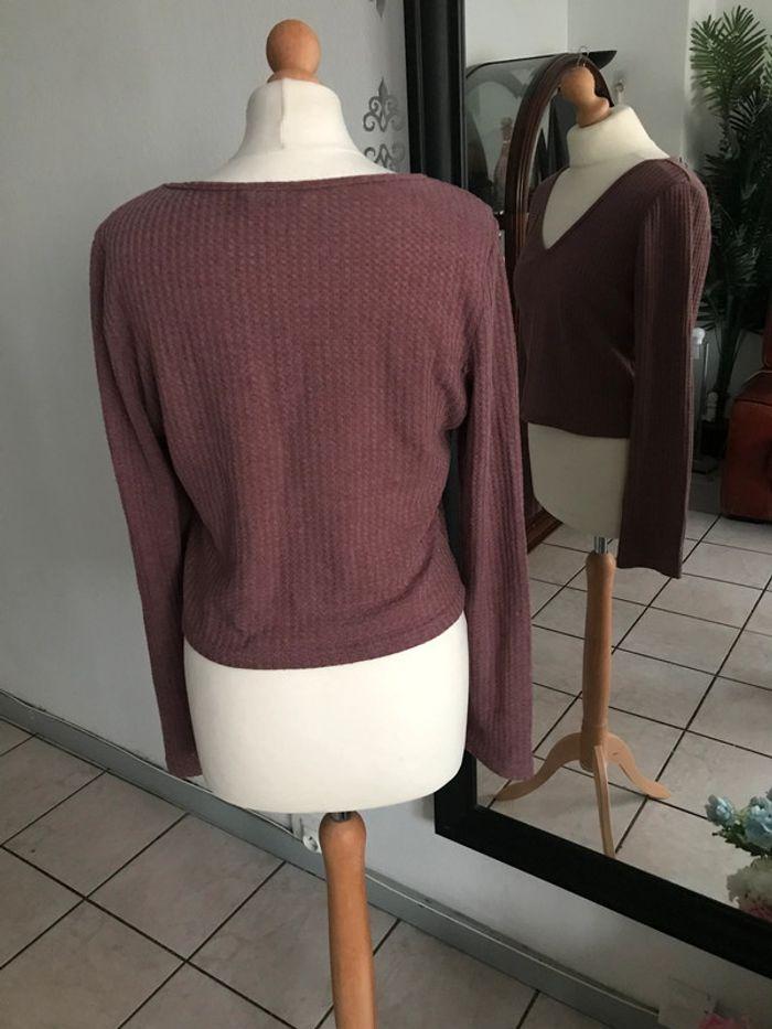 Pull col en V mailles fines mauve 44 🔷 - photo numéro 6