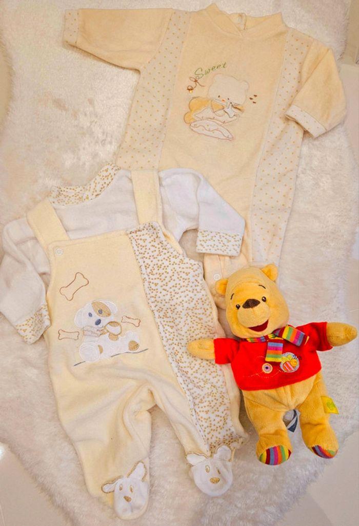 Pyjamas en velours grenouillère, lot de vêtements, blanc et jaune/Bébé Querido-2mois - photo numéro 1