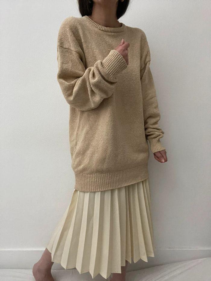 Oversized pull long beige soie et coton - photo numéro 4