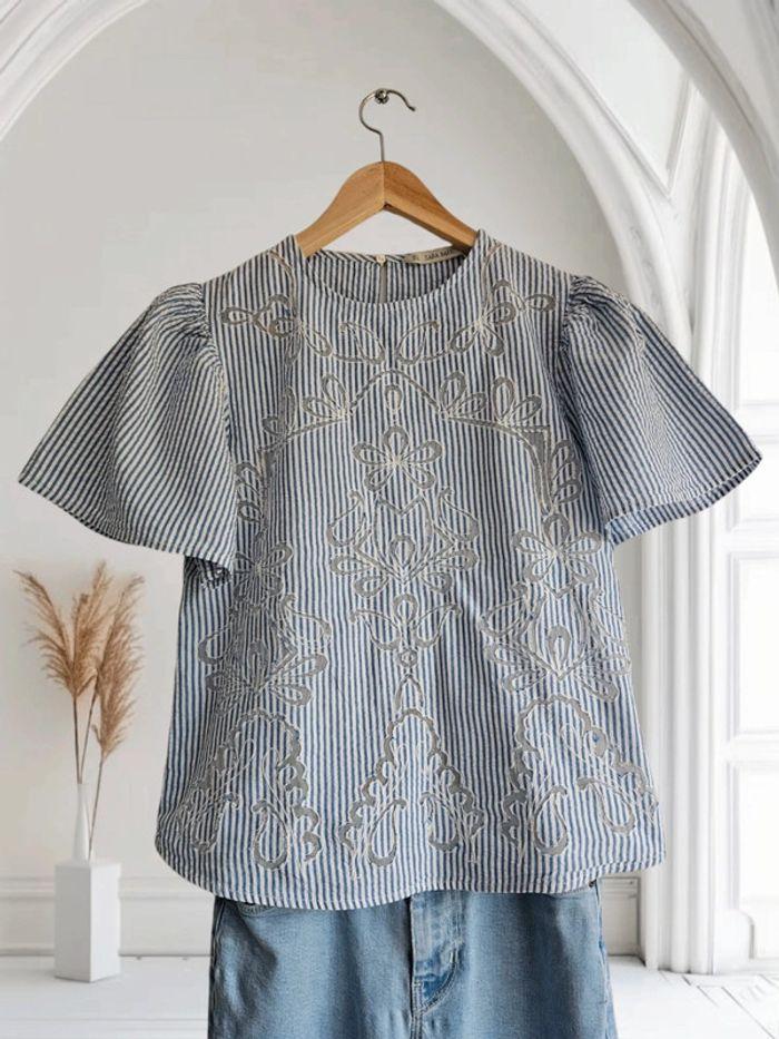 Blouse rayée bleu et blanc Zara 36 - photo numéro 4