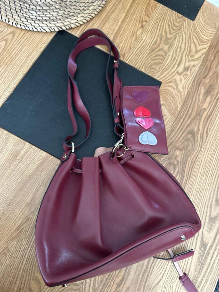 Kesslord sac sceau en cuir bordeaux avec pochette - photo numéro 5