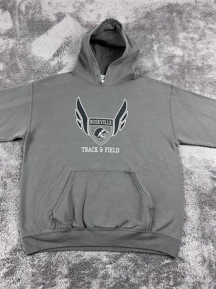 👕 Sweat à capuche University Rare Vintage y2k 90s 2000s Roseville Track & Field Gris Taille L 👕 - photo numéro 6