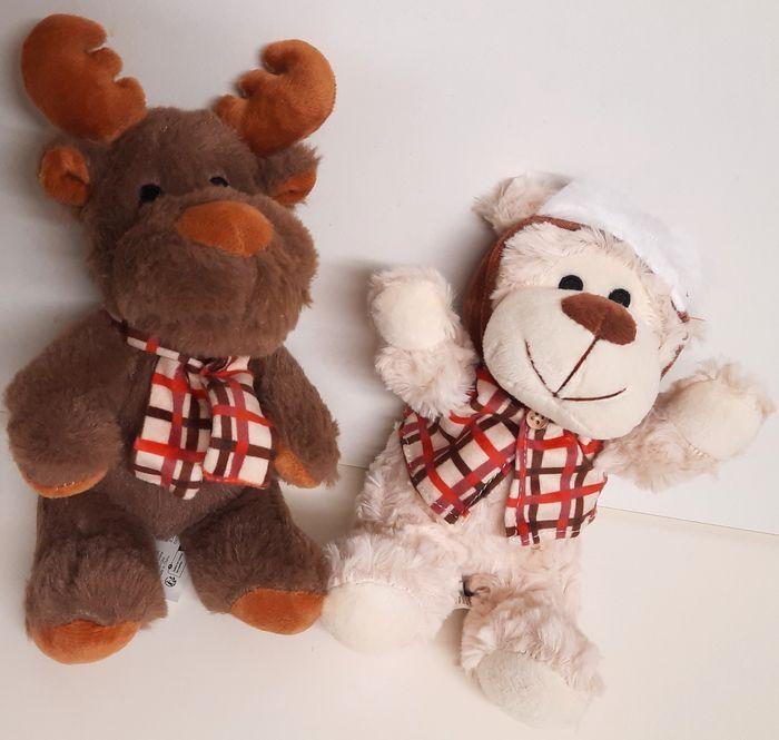 Lot de 2 peluches de Noël Renne et Ours - photo numéro 3